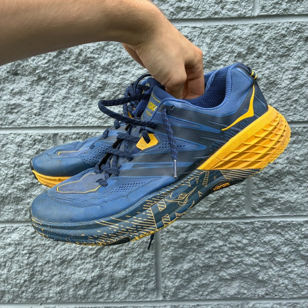 Hoka One One Speedgoat 3 Blue Yellow Trail Running Shoes Mens Size 13 Vibram